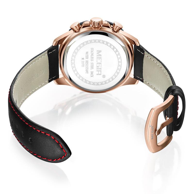 Men'S Watch, Trend Multifunctional Chronograph Calendar Leather Sports Quartz Watch Men'S 2070