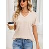 2026 Summer New Loose Women's V-Neck Waffle Pocket Short Sleeve Casual T-Shirt