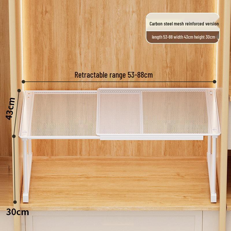Punch-Free Retractable Kitchen Cabinet Organizer: Iron Art Grid Shelf & Stackable Wardrobe Partition.