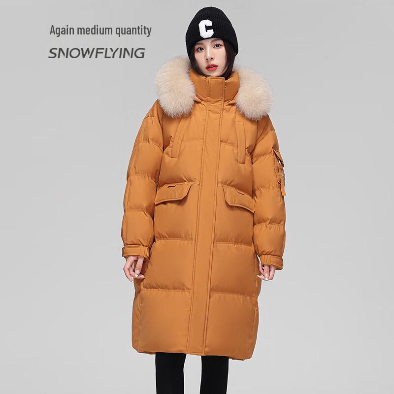 SNOWFLYING Women's Mid-length Down Jacket with Fox Fur Collar