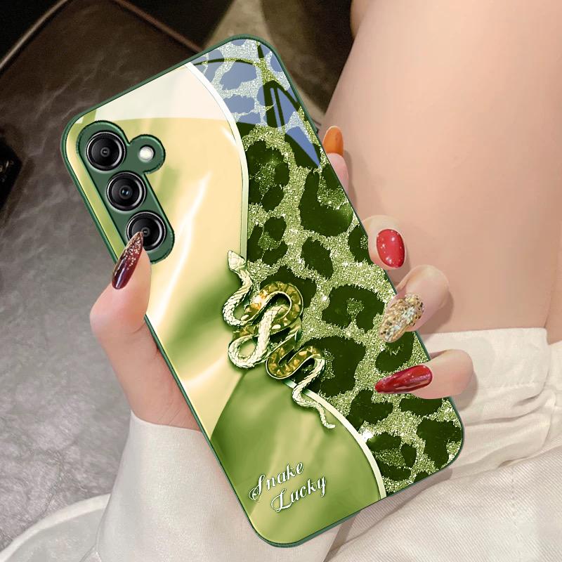 Spotted Snake Pink For Samsung Galaxy A14 4G 20 30 52 20S 21S 22 A32 33 34 42 50 51 53 54 70 71 72 73 5G Glass Phone Case