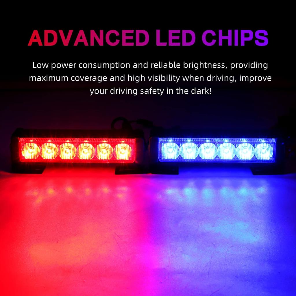 Super Bright 12V LED Strobe 2 X 6 Warning Light for Emergency Flashing Flashing and Steady 2 High with Universal for and Cars Light, LEDs, 2-in-1