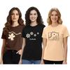 Women Cotton Blend Half Sleeve Loose Fit Multicolor Printed T-shirt Pack of 3