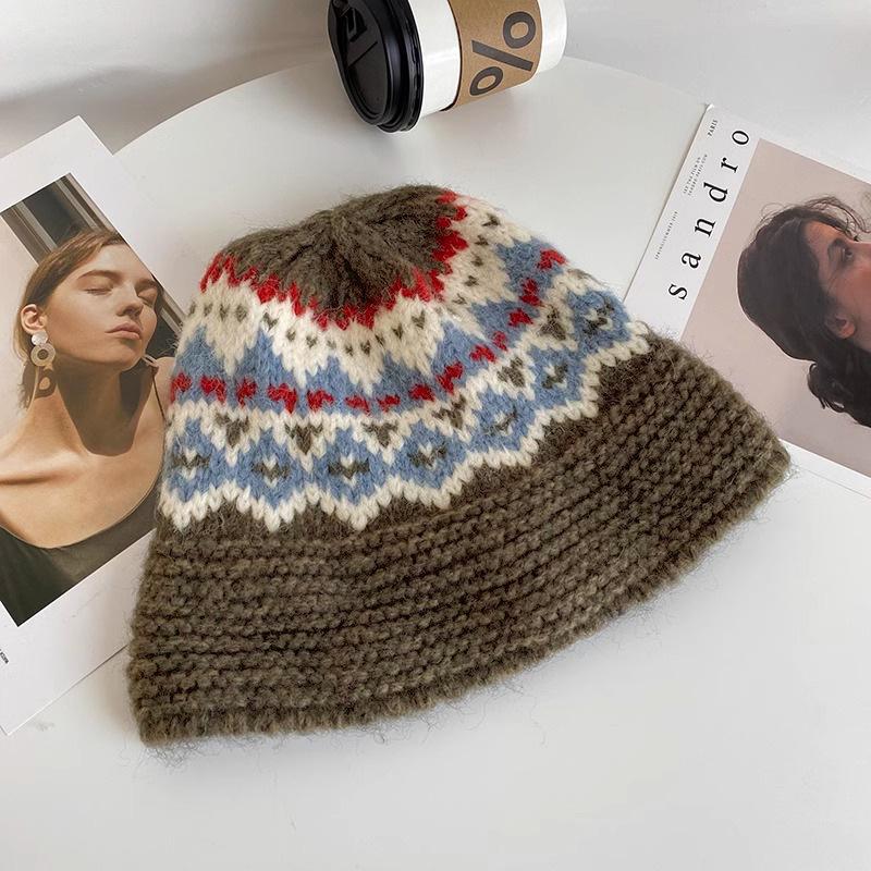 

Wool Knitted Fisherman Hat Women s Autumn and Winter Warm Ear Protection Woolen Hat Fair Isle Style Face Showing Small Versatile Basin Hat Trendy 54-60CM