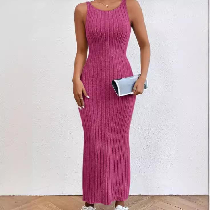 GMXIA Spring Summer Sleeveless Halter Long Dress Sexy Wrap Hip Waist Knit Dress