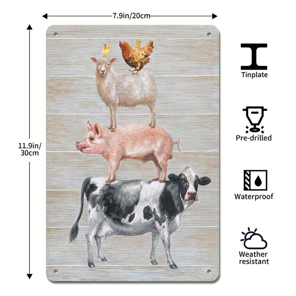 

Whimsical Farmhouse Metal Sign - Rustic Animal Stack Design, Durable Wall Art for Kitchen & Home Decor, Easy to Hang for Cafes 20x30cm（7.8x11.8inch）
