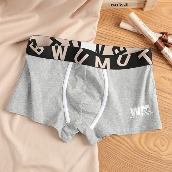 Men Boxer Underwear Elastic Mid-Waist Design Breathable Shorts Briefs Letter Print U-Convex Smooth Wiring Panties
