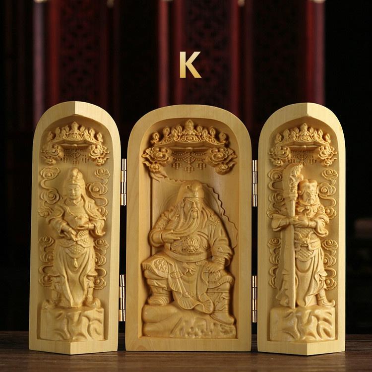 1 Stück Exquisite Buchsbaum-Schnitzerei Guanyin Buddha Statue Westliche Drei Heilige Holzschnitzkunst Handwerk Heimdekoration