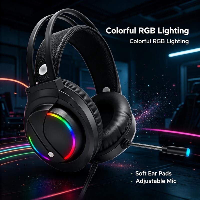 Xiaomi K1 RGB Over-Ear Gaming Headset Single USB 7.1/3.5 Interface for Desktop Computer Ideal for PUBG And Internet Cafes