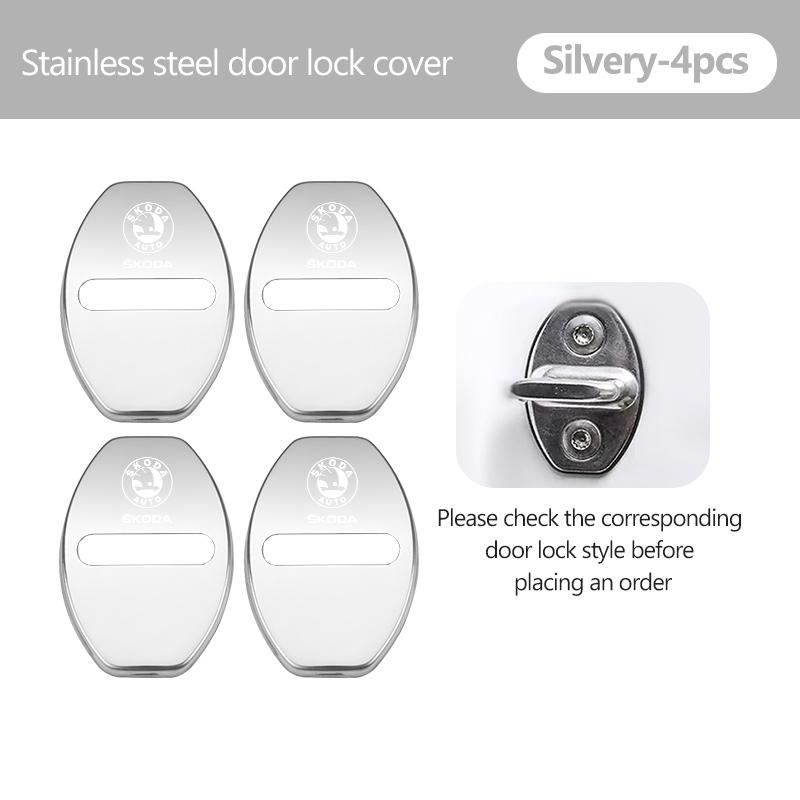 AAABR1 For Skoda 4Pcs Car Door Lock Covers Auto Decorative Accessories Kodiaq Fabia Kamiq Karoq Octavia 2 3 Rapid Scala