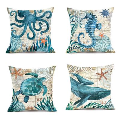 Marine Life Turtle Cushion Cover Pillow Case Living Room Bay Window Linen Cushion Cover