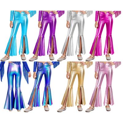 Metallische Schlaghosen für den Tanz: High-Waist Hosen für Mädchen für Bühnenauftritte, Wettkämpfe & Jazzkostüme