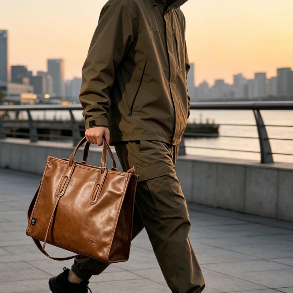 Men's Handbag, Business Casual Single Shoulder Backpack, Youth Soft Leather Crossbody Bag, Large Bag
