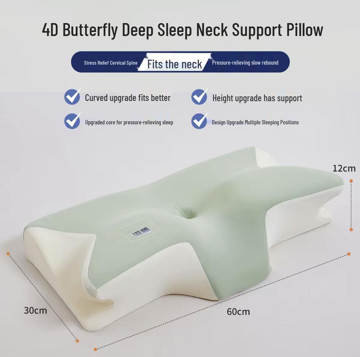 

Ergonomic Memory Foam Pillow for Cervical Support: Ideal for Students and Adults, Side Sleeper Butterfly Design 60*30*12cm Single зелёный