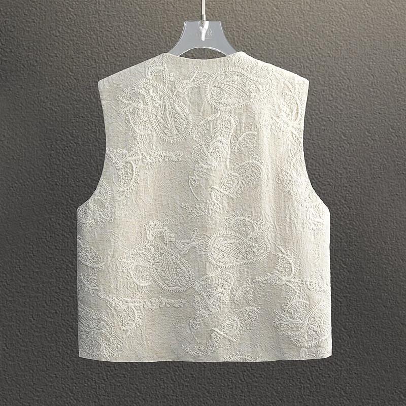 Women's Elegant Linen Blend Embroidered Vest
