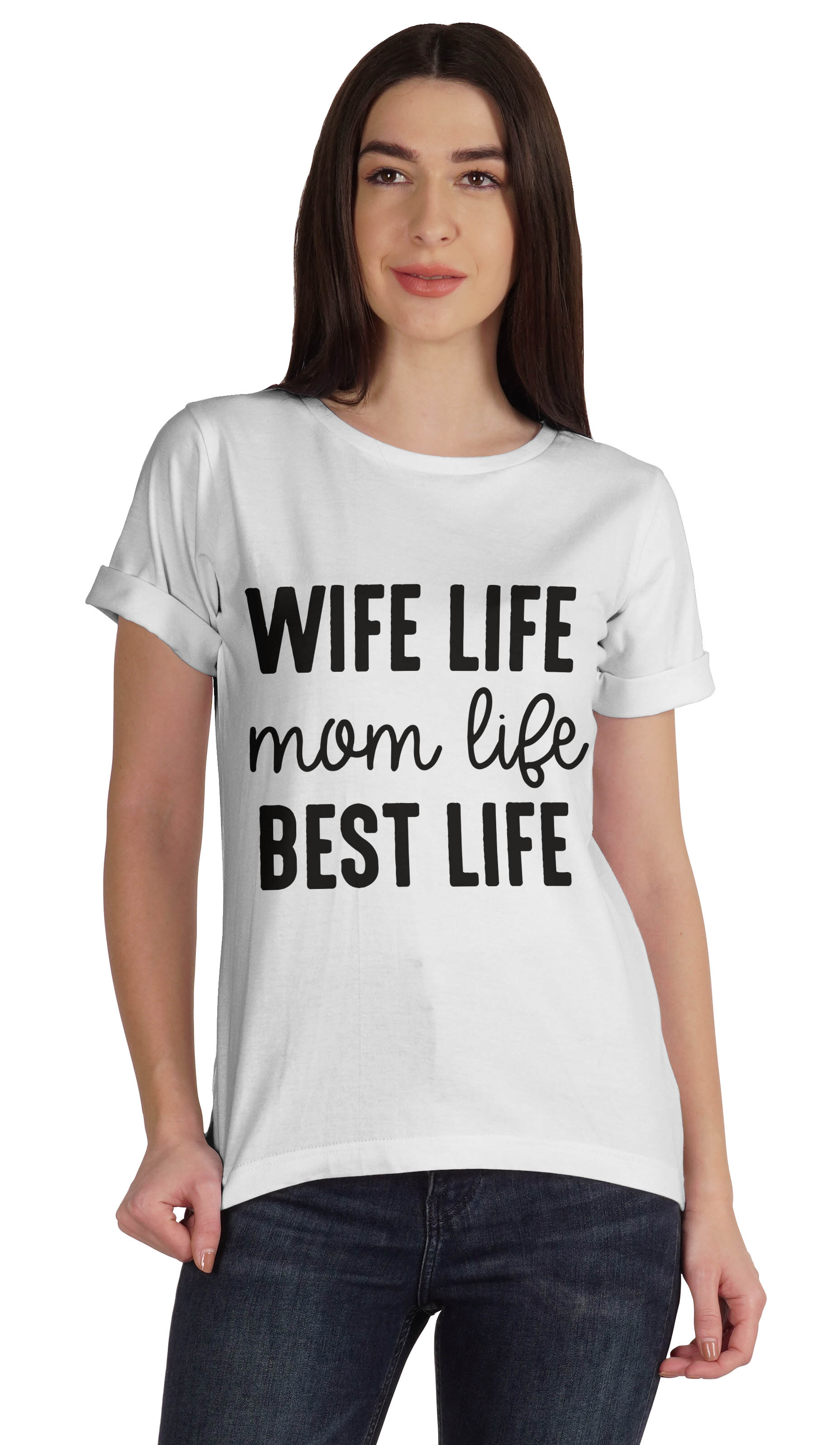 

Inkmeso Scoop-Neck Wife Life Mom Life Best Life Graphic Tshirt Short Sleeve XXL білий