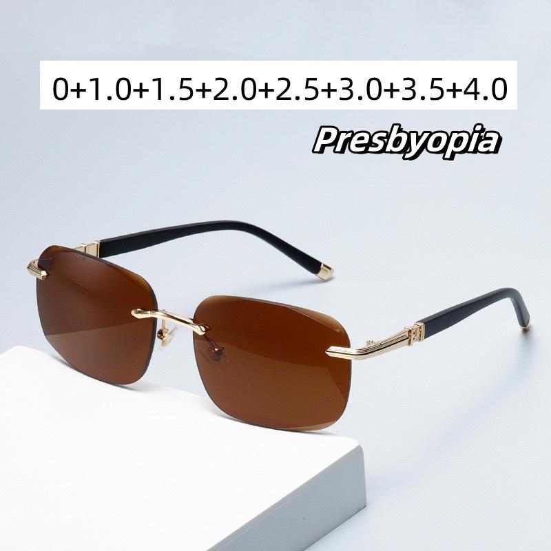 Reading Glasses for Elderly High Definition Diamond Trimmed Frameless Anti Blue Light Presbyopia Sunglasses