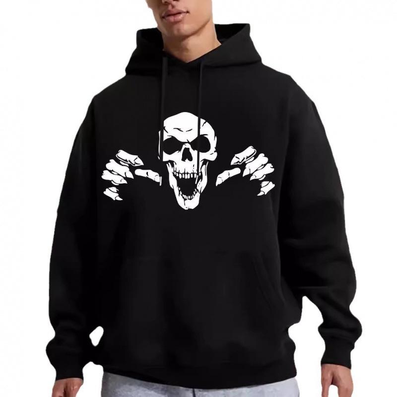 2024 Men's Trendy Skull Print Casual Polyester Hoodie - European Size