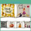 Spookily Charming Halloween Themed Cushion Cover Featuring Vibrant Witch And Pumpkin Design