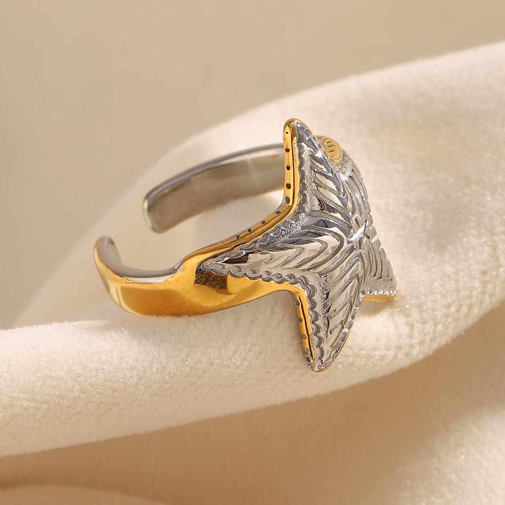 MamacitaSlay 316L Stainless Steel Two Color Starfish Open Ring Waterproof 18K Gold Plated Jewelry Women's Charm Ring Ornament