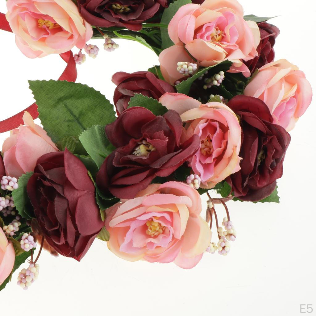 Shape Artificial Floral Wreath Garland with Ribbon