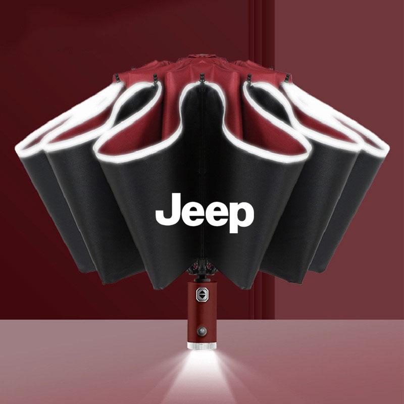 Für Jeep Auto Vollautomatischer Regenschirm Mit LED-Taschenlampe Reflektierendem Streifen Für Jeep Renegade Compass Grand Cherokee Wrangler