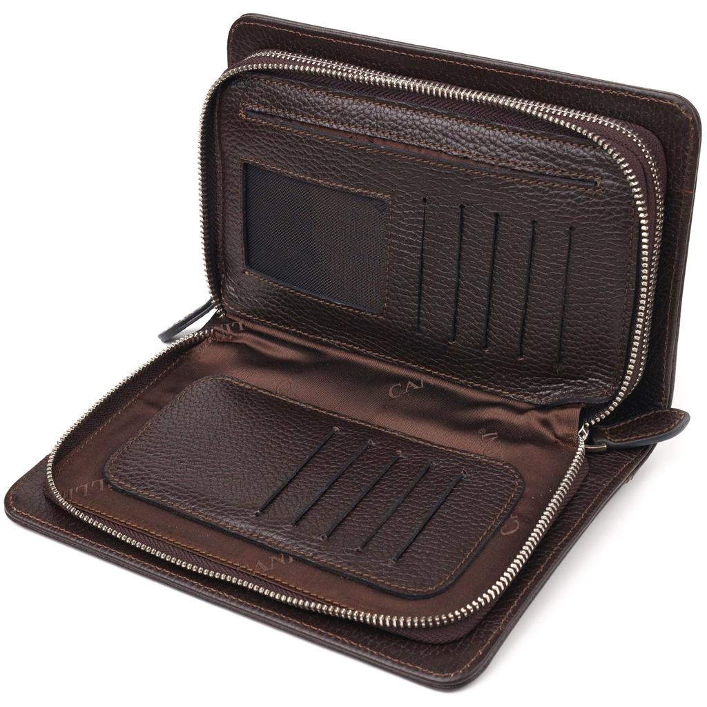 Spacious Men's Purse with Two Compartments Made of Genuine Grained Leather CANPELLINI 21569 Brown