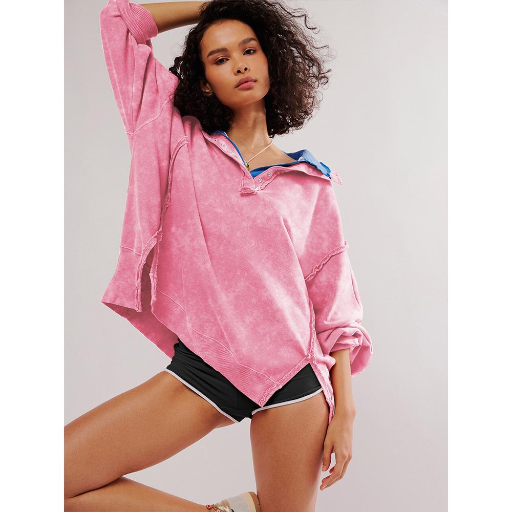 Sweatshirt for Women Trendy Button Henley Neck Pullover Long Sleeve Tops Casual Fall Clothes