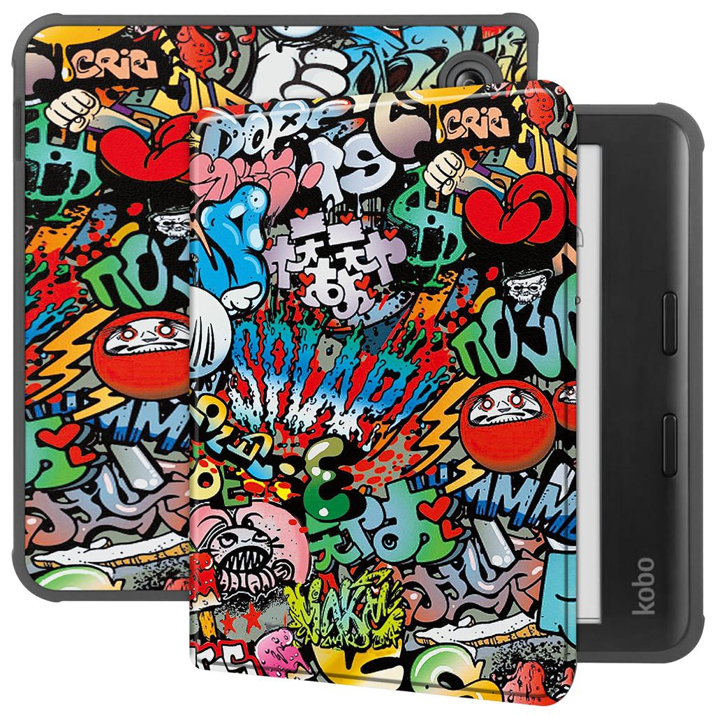 For Kobo Libra Colour Case Auto Sleep/Wake Pattern Printing E-Reader Cover
