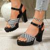 Fashion New Cross-strap High-heeled Sandals for 2025 Fashion Women's Sandals, Summer Women's Large-sized Thick-heeled One-strap Sandals