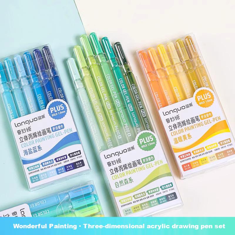 54/6 Colors Acrylic Gel Pen Languo 1.0mm 3D Marking Hand Account Drawing Pen Student Writing Painting Pen Office School Supplies
