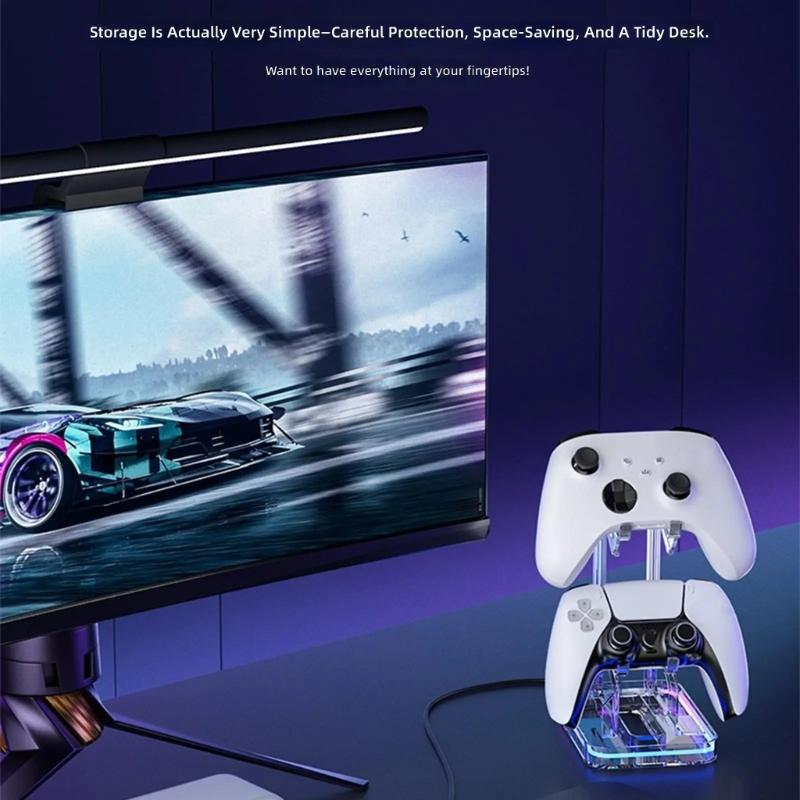 Doppel-Controller-Halterung mit Farbbeleuchtung Transparenter Acryl-Ständer Spiel-Ersatzteil für Spielkonsolen