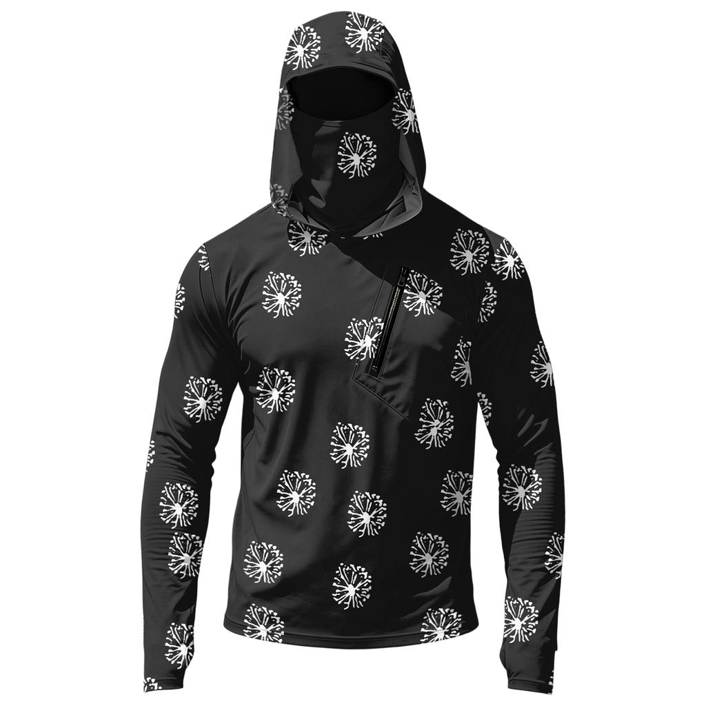 Men's Casual Long Sleeve Hoodie Sun Protection Shirt Lightweight Breathable Polka Dot Print Pullover with Front Zipper Pocket for Outdoor Activities