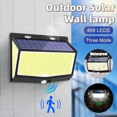 Solar Motion Lights Outdoor 468LED 3 Modes Solar Fence Lights Waterproof Solar Security Lights Yard Door Patio Garage Step 180° Lighting Angle