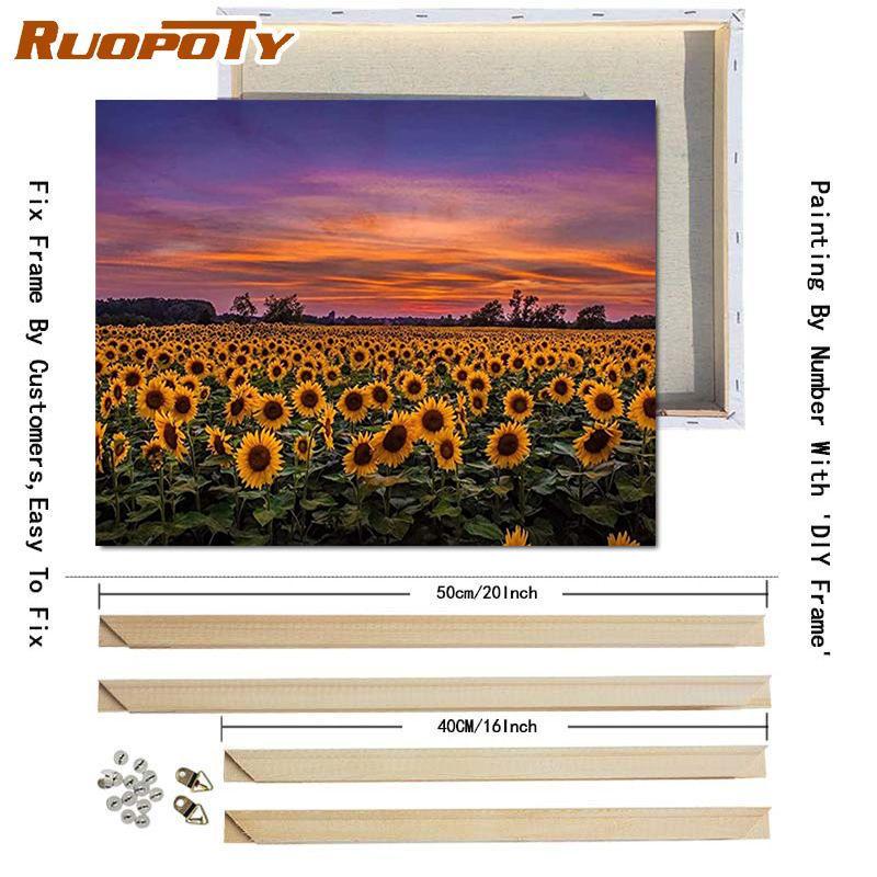 RUOPOTY Picture By Numbers Sunflower Flower Wall Art Unique Gift HandPainted Paint By Number Butterfly Decoration