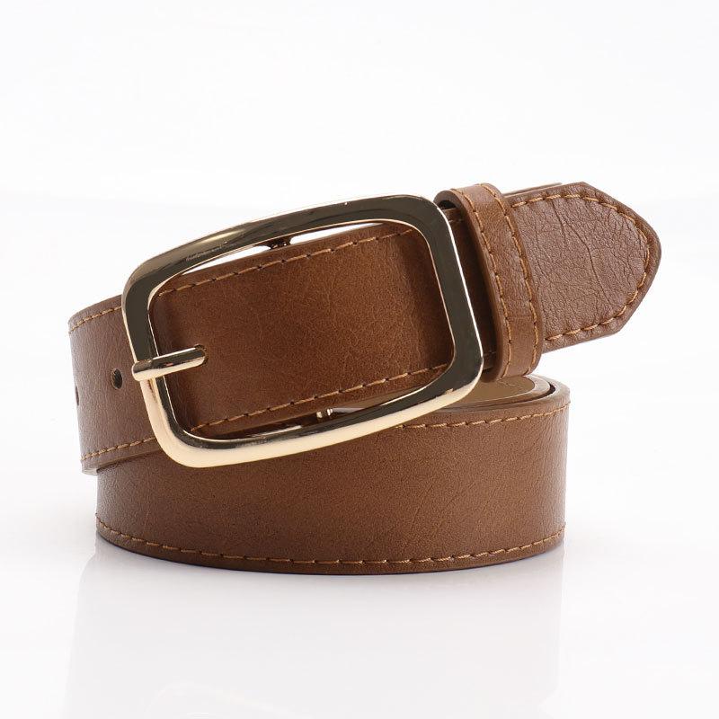 Modern Womens Belt With Square Pin Closure In Pu Leather For Stylish Office Attire Tan