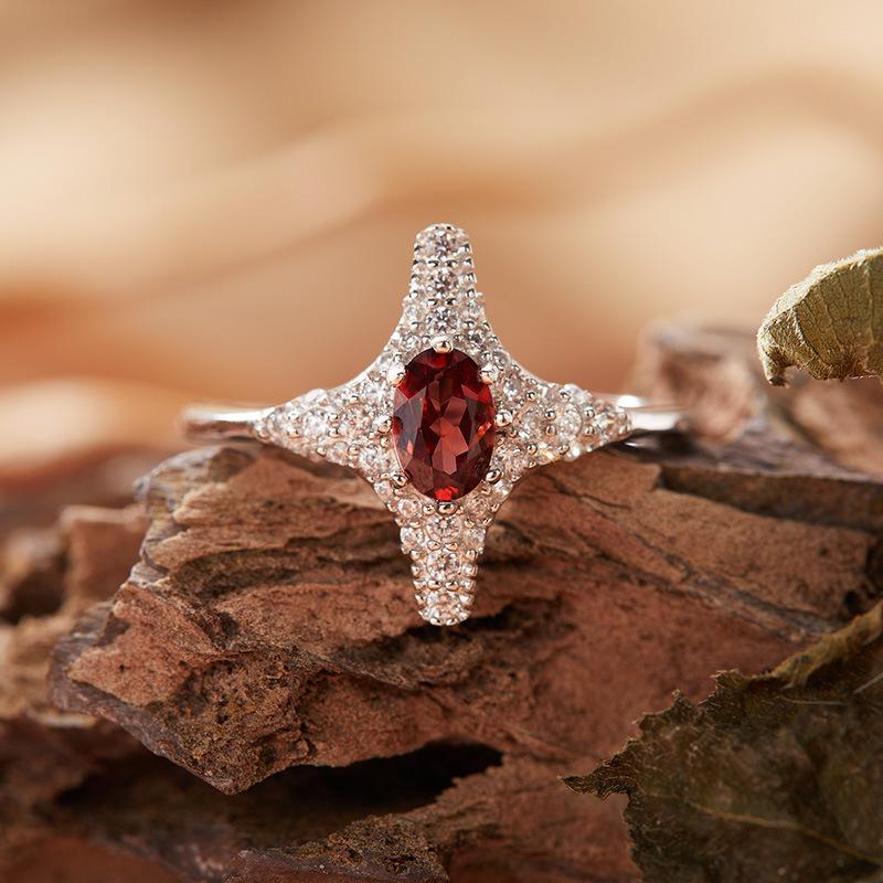 S925 Sterling Silver Natural Tanzanite Garnet Peridot Topaz Sapphire Ring Four-Pointed Star Index Finger Ring