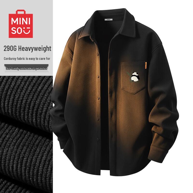 MINISO Unisex Corduroy Shirt Jacket with Panda Emblem L