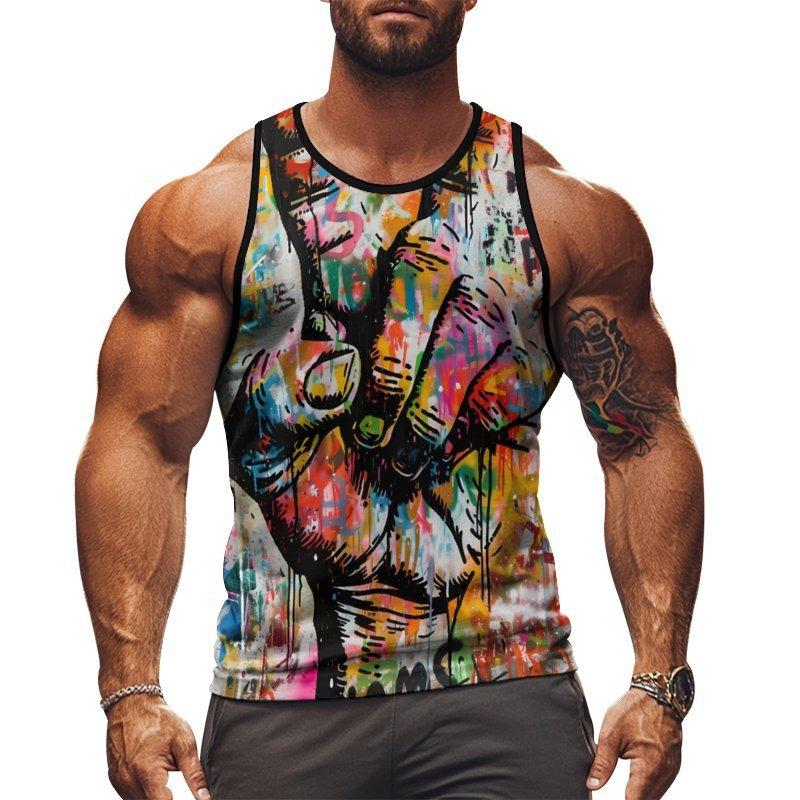 3D Bier bedrucktes Sportweste Sommer Herren Y2k Ärmelloses Herrenoberteil Übergroßes Tanktop Mode Streetwear T-Shirt
