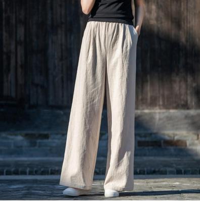 Cotton Linen Wide Leg Pants Women's Large Size Casual Trousers Spring Summer Loose Long Pants