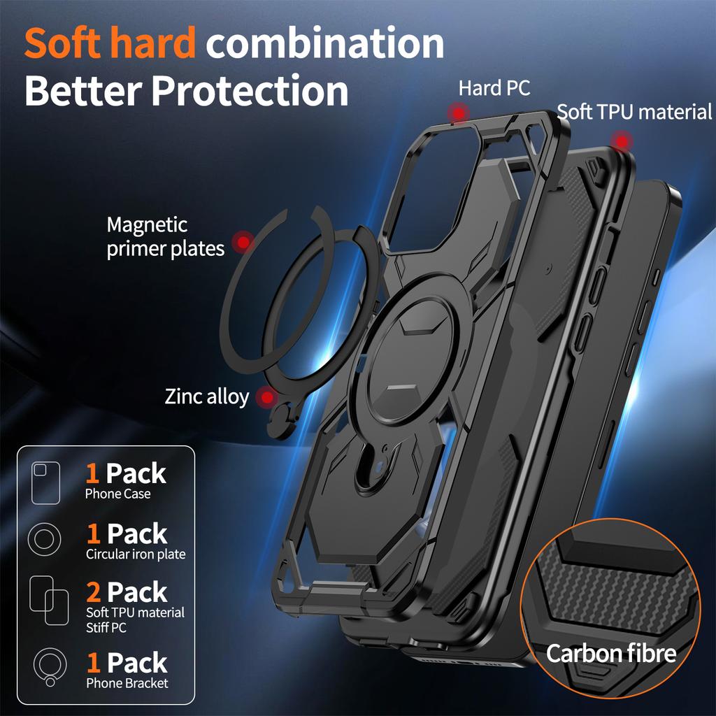 Luxury Magsafe Magnetic Wireless Charging Armor Phone Case For iPhone 16 15 14 13 12 11 Pro Max Plus 16E 16 E Ring Stand Cover