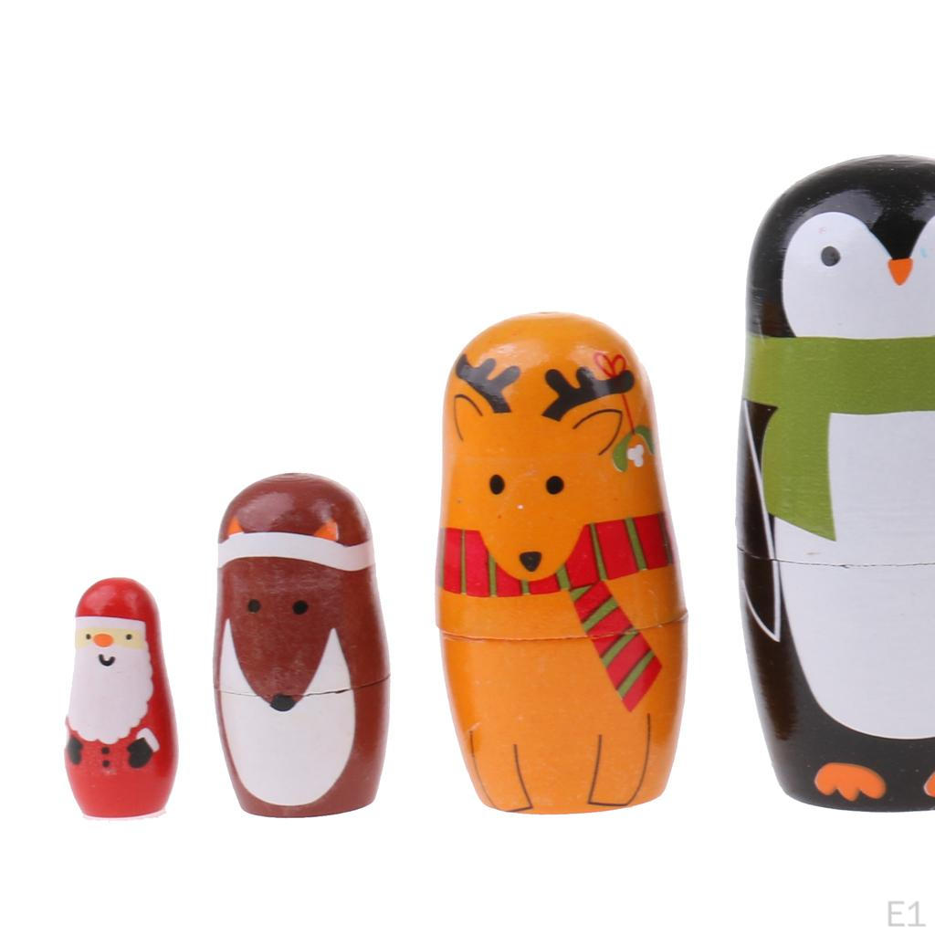 Christmas Theme Wooden Russian Nesting Matryoshka 6pcs Dolls Hand Painted