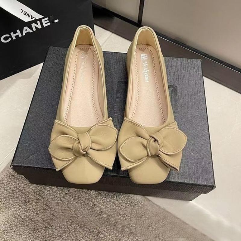 Fashion Bow Shallow Mouth Single Shoes Women Autumn New Soft-soled Comfortable Beanie Shoes womens Fashion French Flat-soled womensshoes