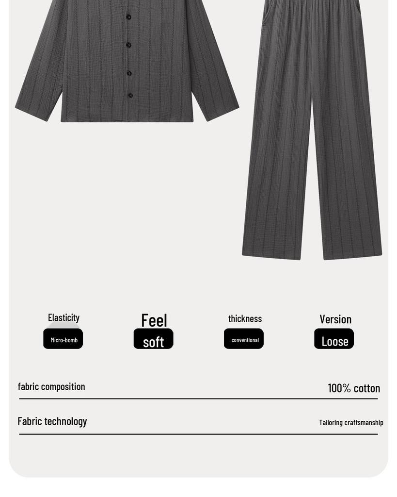 Men's Long-Sleeve Woven Gauze Pajama Set for Spring/Autumn