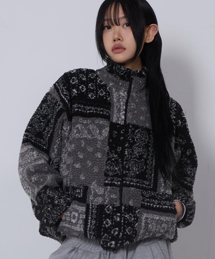 Chicks Paisley Tumble Fleece Heavy Zip-Up Black