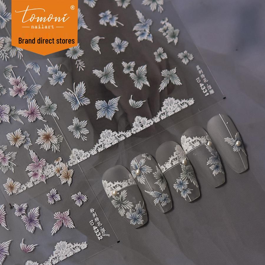 

Tomoni Children s Nail Stickers: White Embroidered Flower, Mixed Style, Hot-Selling Stationery.