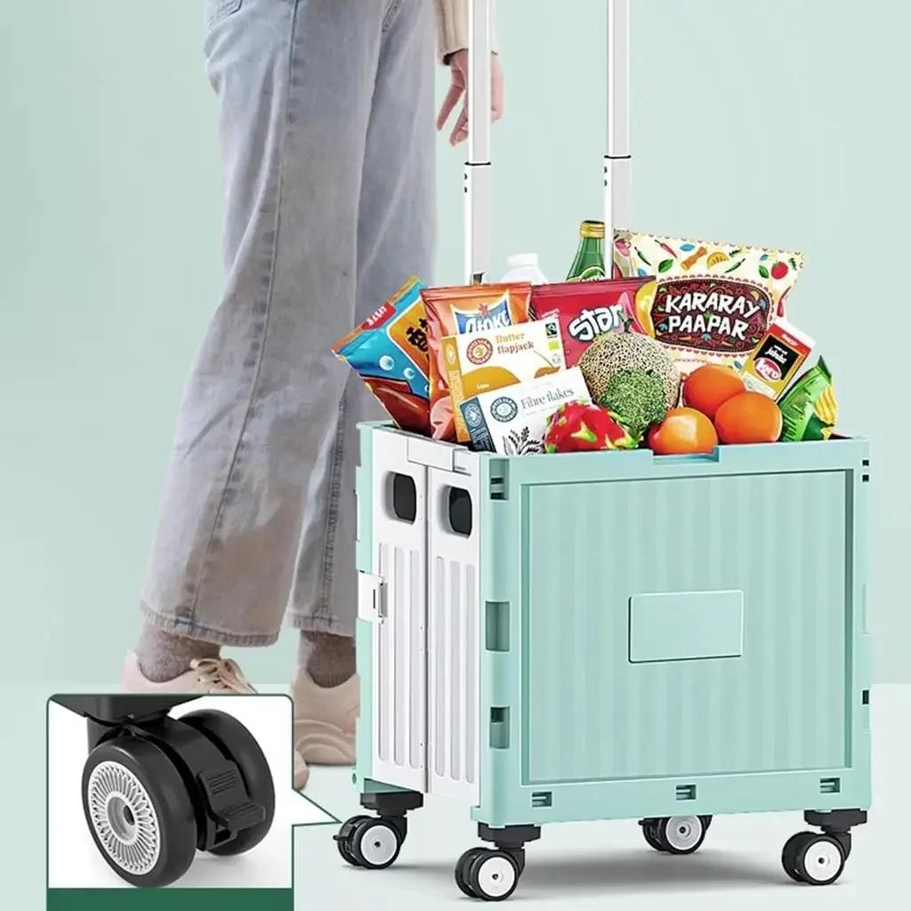 Portable Camping Trolley Multifunctional Camping Storage Box with Adjustable Handle Outdoor Camping Picnic Folding Trolley