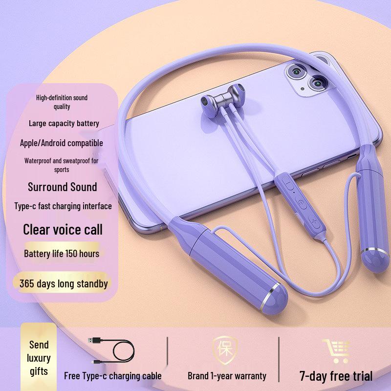 2026 Model Genuine Bluetooth Neckband Earphones: 200-Hour Battery, In-Ear Noise Cancellation, Perfect for Gaming and Sports.