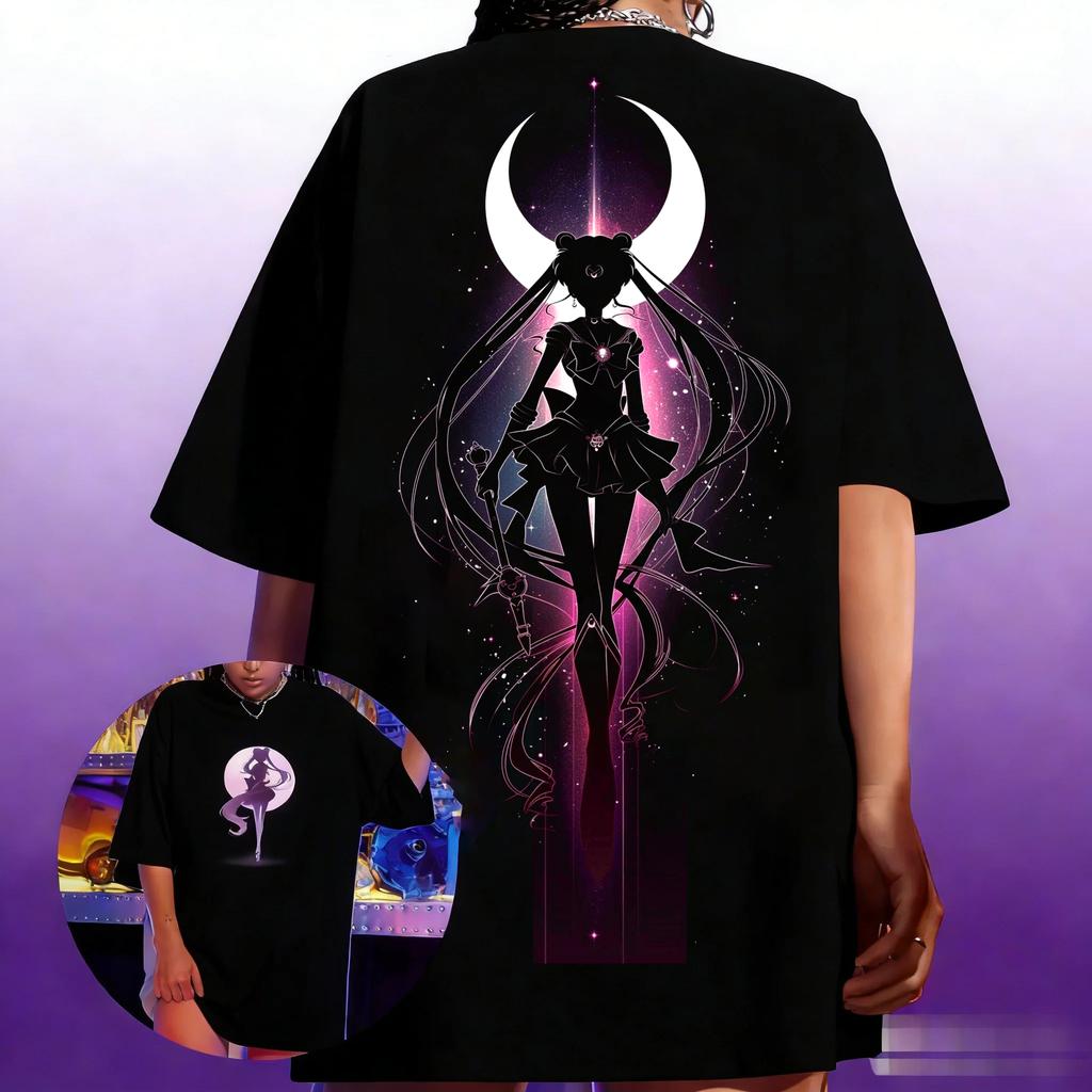 Anime Sailor Moon Womens Harajuku Summer Tshirt 2026 New Oversized Retro Streetwear Casual Loose Unisex Short Sleeve Unisex Tops