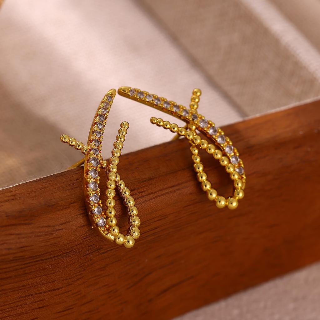 Starfish Drop Hoop Earrings For Women Gold Color Heart Cubic Zirconia Huggie Earring Delicate Beach Jewelry Her Gift Hoops